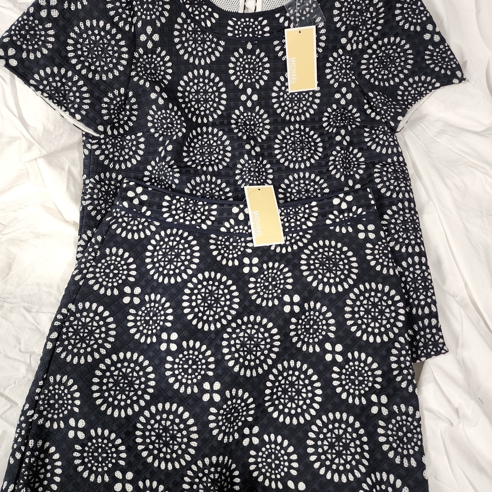 Michael Kors Navy and White Short Sleeve Top